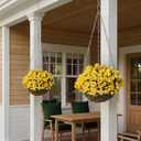 2 x 8 Bundles Artificial Roses for Front Door Outdoor Decor, Realistic Fake Silk Bouquets Flowers Faux UV Resistant Real Looking Rose Plants for Garden Balcony Farmhouse Home Spring Summer Decor (Yellow)