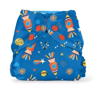 Esembly Cloth Diaper Cover - Reusable Swim Diaper, Waterproof, Breathable - Adjustable Outer Layer Over Absorbent Inner for Blowout Protection - Blast Off, Size 2 (18-35lbs)