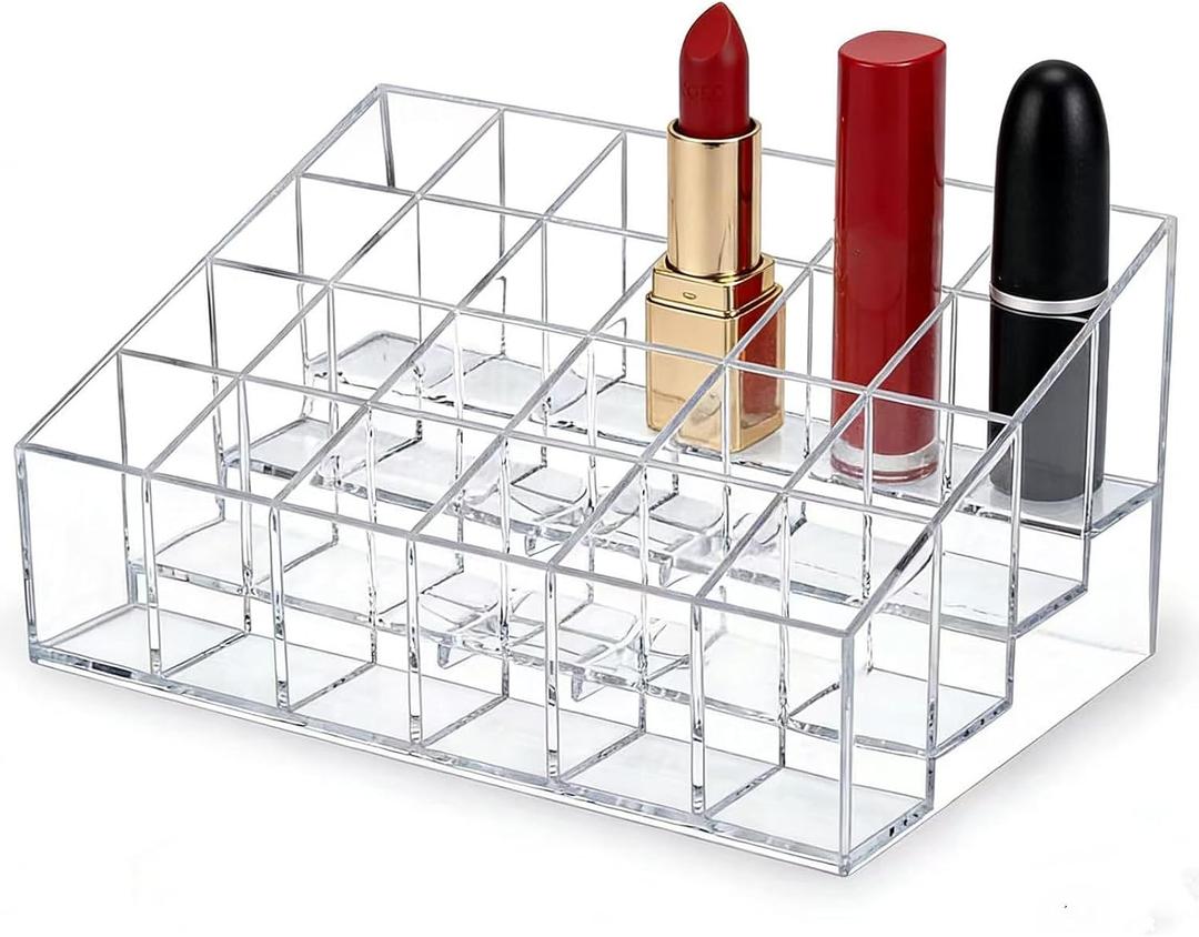 Lipstick Organizer 24 Slots Plastic Clear Comestic Display Holder for Lip gloss Chapstick Perfume Nail Polish Essential Oil