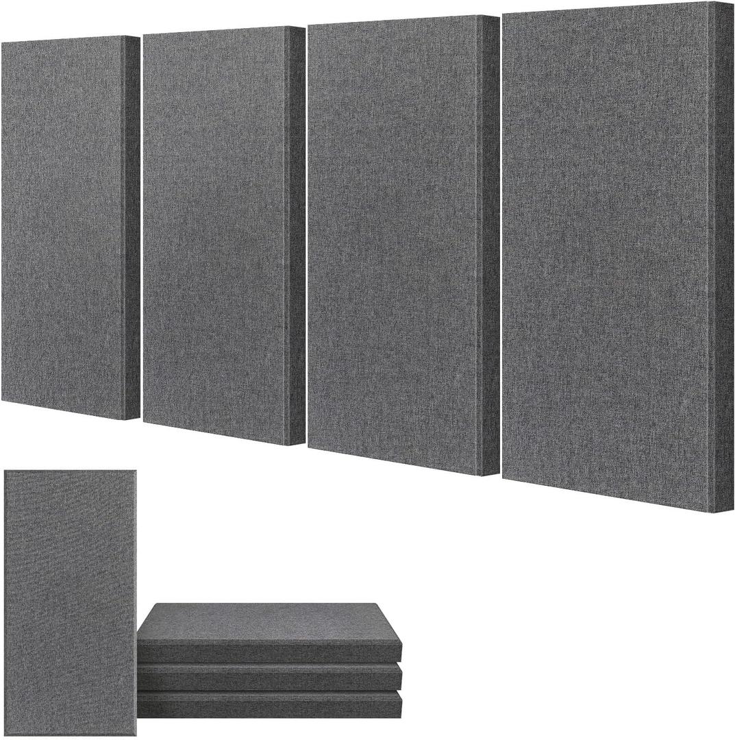 UMIACOUSTICS 4 PCS Acoustic Panels, 2 Thick 23.6" x 11.8" Fiberglass Sound Absorbing Panels, Self-adhesive Soundproof Panels for Studios, Office, Home Theater. Charcoal Grey