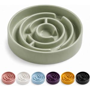 Ceramic Slow Feeder Dog Bowls with Anti-Slip, Slow Feeder & Non-Slip Design, Boredom and Anxiety Reducer, Suitable for All Breed Dogs and Cat (Ceramic-Green)