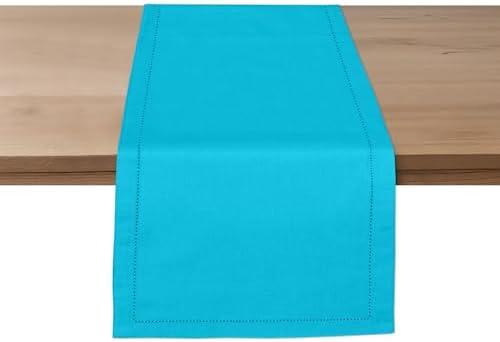 Ruvanti Linen Table Runner 108 Inches, Classic Hemstitch, Washable, Reusable, Non-Slipping, Stain Resistant- Perfect for Parties, Weddings, Dinners, Thanksgiving, Christmas, Indoor use – Blue.2 packs