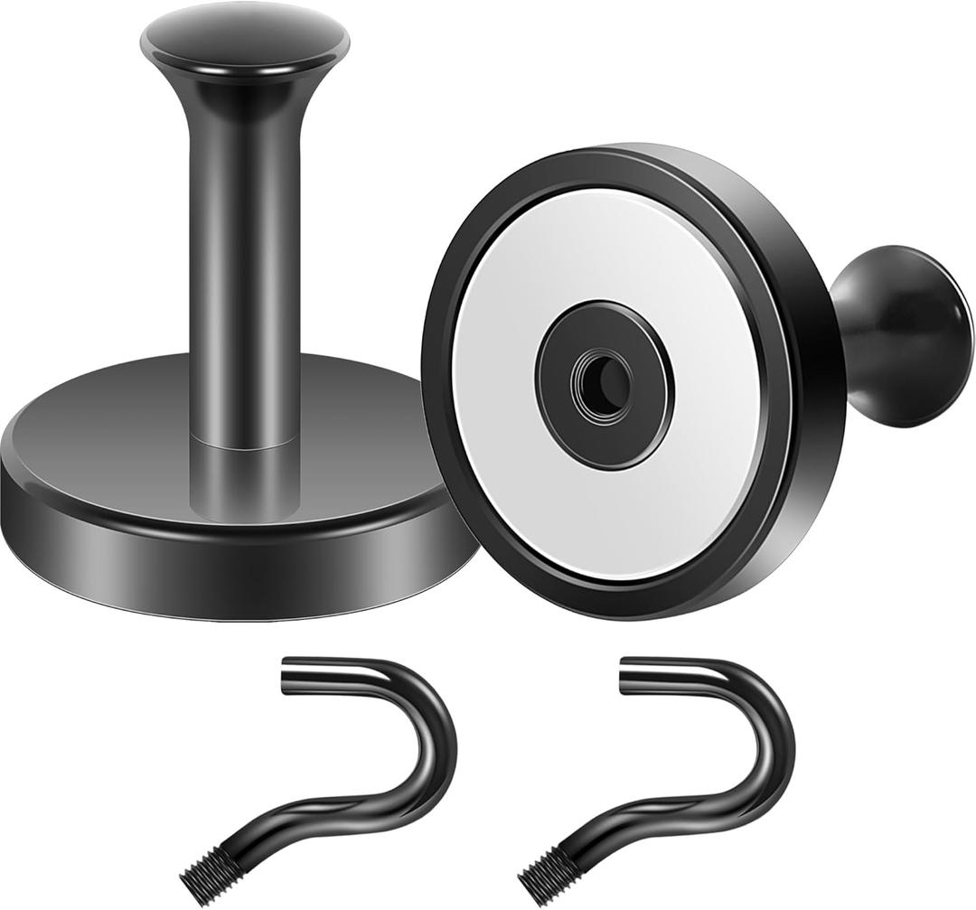 Neosmuk Magnetic Coat Hook,170lb Strong Extra Heavy Duty Magnet Hooks,Magnetic Wreath Hanger/Holder for Metal Doors,Purse,Towel,Stocking,Cruise Cabin,Black,2 Pack