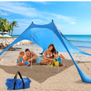 Beach Tent Shade Canopy with UPF50+ Protection Sun Shelter Portable Camping Tents with Sandbags Poles and Ground Pegs and Anti-Wind Ropes for Beach Outdoor Camping Backyard Picnics 7.5X7.5F