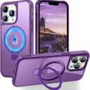 PIXIU Strong Magnetic for iPhone 13 Pro case Compatible with Mag-Safe, Built-in Invisible Stand,Military Shockproof Slim Protective Matte Phone Cover for iPhone 13 Pro 6.1"-Purple