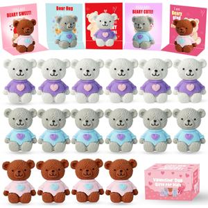 24pcs Valentines Day Gifts for Kids,Valentines Day Cards with Bear Erasers,Valentine Bulk Erasers School Classroom Students Exchange Gifts Party Favors