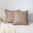 18"X18" Pack of 2, Decorative Linen Soild Throw Pillow Covers with Stylish Flange Edge Cozy Farmhouse Neutral Pillowcase for Couch Sofa Bedroom Living Room Home Décor Light Brown