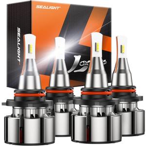 SEALIGHT 9005 9006 Led Bulbs Combo, 72000LM 800% Brightness 9005/HB3 High 9006/HB4 Low Dual Beam Bulbs, 6000K Cool White with Silent Fan, IP68, 360 Adjustable, Pack of 4