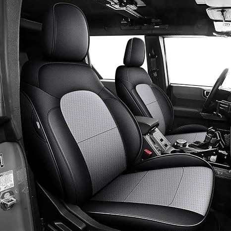 AOMSAZTO Seat Covers for Ford Bronco 4-Door 2021 2022 2023 2024 2025(Excluding Raptor) - Custom Fit Faux Leather Car Seat Cover (Full Set,Black+Gray)