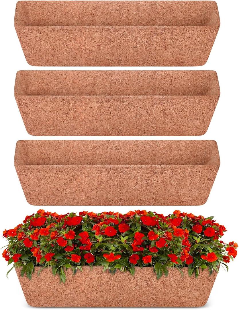 Halatool 4 Pack 24 Inch Window Box Liners, Pre-Formed Coco Fiber Replacement Liner, Natural Coconut Coir Planter Liners for Wall, Hanging Basket, Flower Pot, Fence and Railing