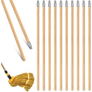 Barydat 20 Pack 55 Inch Lacquered Wood Broom Handle with Metal Threaded Tip Heavy Duty Natural Lacquered Wood Handle for Floor Home Office Commercial, 1" Diameter