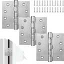 3Pcs Stainless Steel Silver Door Hinges, 4 x 4 Inch Door Hinge with Ball Bearing, Heavy Duty Door Hardware, Door Hinges with Square Corners