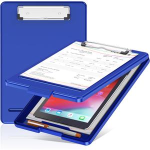 Clipboard with Storage, Plastic Storage Nursing Slim Clipboard with Low Profile Clip, Foldable Letter Size for Nurse, Kid, Salary, Coach, Jobsite, Industrial, Office(9" x 13"x 0.8", Blue)