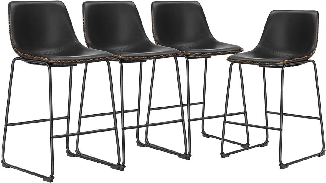 DUMOS 26 Inch Counter Height Bar Stools Set of 4, Modern Faux Leather High Barstools with Back and Metal Leg, Bar Chairs for Kitchen lsland, Black