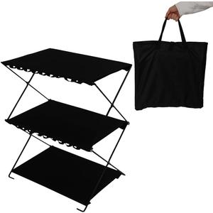 Folding Shelf Storage Rack, 3-Tier Storage Shelf Racks and Shelving Organizer for Kitchen Camping Picnic BBQ Indoor Outdoor