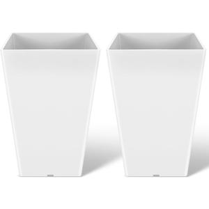 Briwooody Set of 2 15.75 Inch Large Taper Planters Outdoor Indoor Tall Resin Flower Pots with Drainage Holes Modern for Front Door Patio Backyard Plants(White), 16 Inch