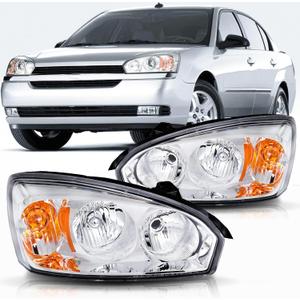 Headlight Assembly Chrome Amber Compatible with 2004 2005 2006 2007 Chevy Malibu (Compatible with 2008 Malibu Classic Model)