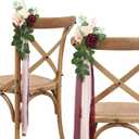 Wedding Aisle Decorations for Wedding Ceremony Set of 10 Pew Flowers for Church Chair Decorations Party Decor with Artificial Flowers Eucalyptus and Ribbons Burgundy