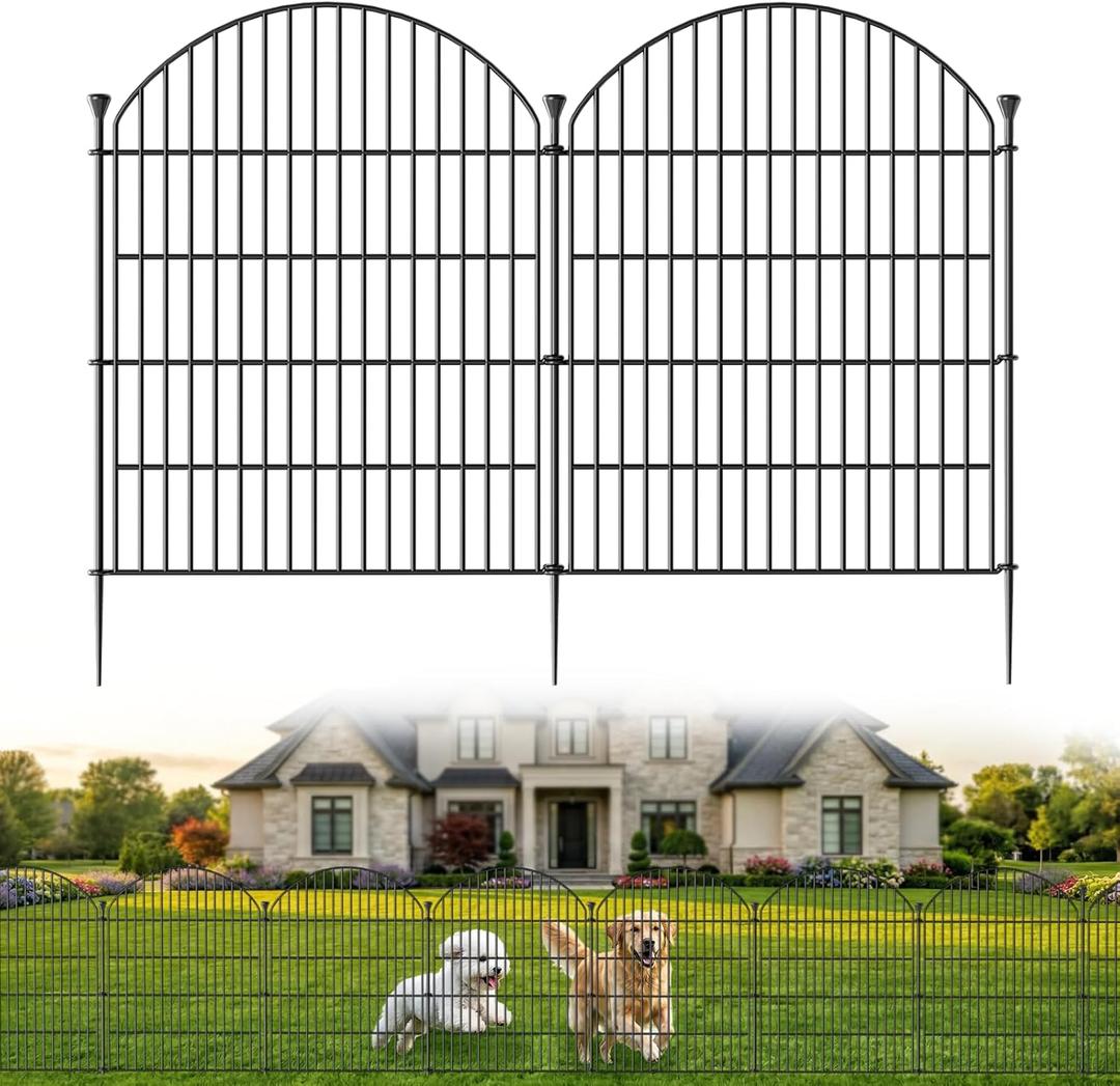 12 Pack No Dig Decorative Garden Fence Panels, 32in(H) x 29ft(L), Dog Fence Outdoor for Yard, Rustproof Metal Animal Barrier for Rabbits & Flowers, Temporary Fencing for Patio, RV