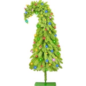 5.4Ft Prelit Christmas Tree with LED Lights, Whimsical Lighted Christmas Tree with Timed Remote Control and Foot Switch Device with 8 Light Functions, Living Room Christmas Holiday Decor (1in)