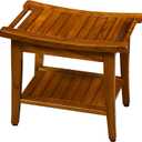 TEAKMAMA Teak Shower Bench with Handles 20" Waterproof Bathing Teak Wood Bench Shower Stool with Storage Towel Shelf Bath Stool for Indoor Use Easy Assembly