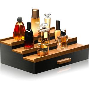 Sephyroth Cologne Organizer for Men 3 Tier of Cologne Display with Drawer Storage Perfume Organizer Display,Great Gift for Man(Black Walnut)