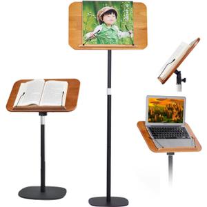 Adjustable to 67in Standing Book Stand, Book Holders for Reading Hands Free with Pedestal,Wood Music Sheet Podium& Bible& Cookbooks Display Stands
