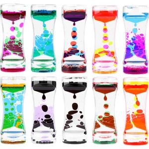 Oneshow Liquid Motion Bubbler Colorful Oil and Water Sensory Toys Hourglass Bubbler Timer Activity Fidget Toy for Kids and Teenager Calm Stress Relief Desk Toys for Office for Adults Gifts (10 Pack)