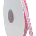 1 Rolls Gingham Ribbon, 1/4 Inch x 50 Yard Plaid Ribbon 100% Polyester Woven Edge Picnic Craft Ribbon for Crafts, Gift Wrapping, Party Decoration (Pink and White)