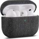 Haobobro Handmade Case - for AirPods Pro 3 Case Cover - Selected Skin-Friendly Vegan Leather, Woolen Fabric Cloth Style, Drop Protective Hard Cover for AirPods Pro 3rd Generation Earbuds - Black