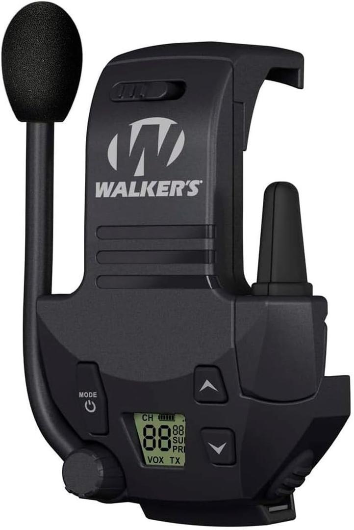 WALKER'S Razor Walkie Talkie Attachment - 22 Channels 3 Miles Range Distance Voice-Activated Handsfree Communication Device for Razor Shooting Muffs, 3 AAA Batteries Included (Black)