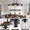 Pendant Lights Kitchen Island, 4-Light Farmhouse Chandeliers for Dining Room, Black Linear Chandelier with Clear Glass Shades, Modern Rustic Wood Chandelier with Adjustable Height