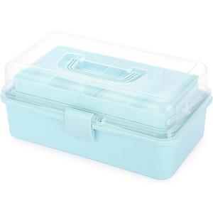 BTSKY 3-Layer Plastic Dividing Storage Box Craft Organizer and Storage with Adjustable Spacers Portable Handled Art Supply Organizer Multipurpose Home Utility Box for Medicine, Sewing(Blue)