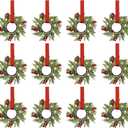 Xinnun 12 Pcs Mini Christmas Wreath for Cabinets Kitchen with LED Lights 8.66 Inch Lighted Hanging Red Small Christmas Wreaths with Berry for Kitchen Cabinet Fireplace Window Front Door Wall Decor