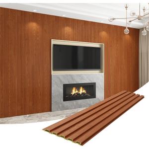 8-Pack WPC Wall Panels 108 x 6.3 3D Slat Wall Panel Acoustic Wall Paneling for Interior Wall Decor TV Background Kitchen Bedroom Teak