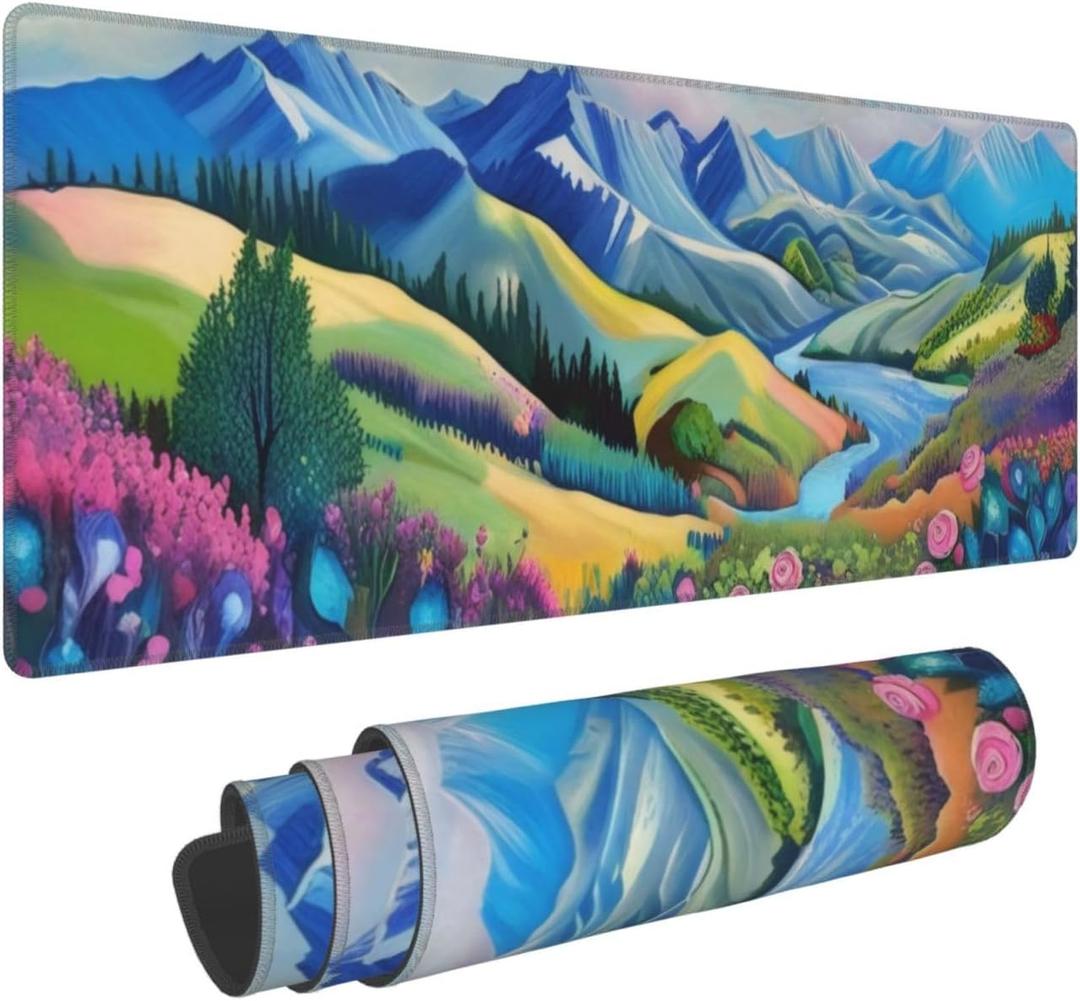 Gaming Mouse Pad, Large Non-Slip Rubber Base Mousepad, Keyboard Mouse Mat, Desk Pad with Stitched Edges, 31.5x11.8inch,Mountain