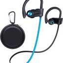 Wireless Headphones Bluetooth 5.3 Headphones with 16 Hours Playtime, Over-Ear Stereo Bass Earphones with Earhooks Headset, Sports Earbuds with Storage Bag for Running, Blue