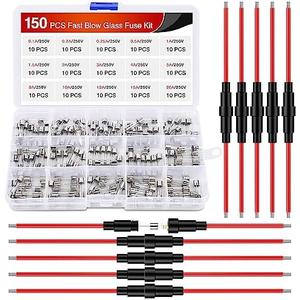 Nilight 100PCS Fast Blow Glass Fuses with 10PCS 5x20mm Inline Holder Screw Type16AWG 250V 0.1A 0.2A 0.25A 0.5A 1A 1.5A 2A 3A 4A 5A 8A 10A 12A 15A 20A Tube Fuse Assortment