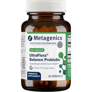 Metagenics UltraFlora Balance Probiotic - Shelf-Stable Daily Gut Health Supplement for Digestive & Immune Support* - Non-GMO & Gluten-Free - 30 Capsules  Exp 02/2028