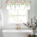 Green Leaves Valances for Windows, Floral Kitchen Short Curtains Rod Pocket Window Treatments Valance for Living Room Bedroom Bathroom Cafe Flower Farmhouse Decor 1 Panel, 42x12 Inch
