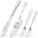 3 x Cake Cutting Set for Wedding, Cake Knife and Server Set with Forks for Mr and Mrs Bridal Shower Gifts (Silver)