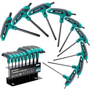 Libraton T-Handle Torx Wrench Set, T10-T50 Torx Star Wrench, Two-Tip Design, DIY & Auto Bike Repair Tool, 9PCS with Storage Rack