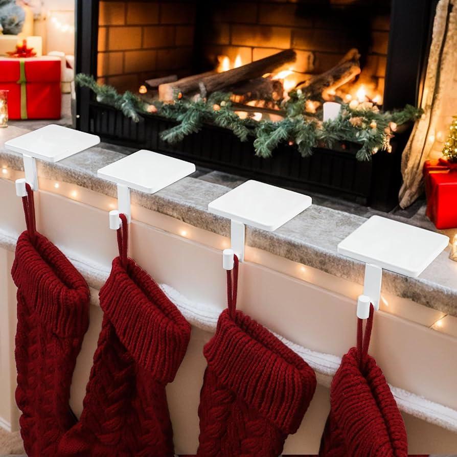 Joyyy Christmas Stocking Holders for Mantle Set of 4 Heavy-Duty Cast Iron Xmas Stocking Hangers Hooks for Mantel with Protective Pad for Fireplace Home Shelf
