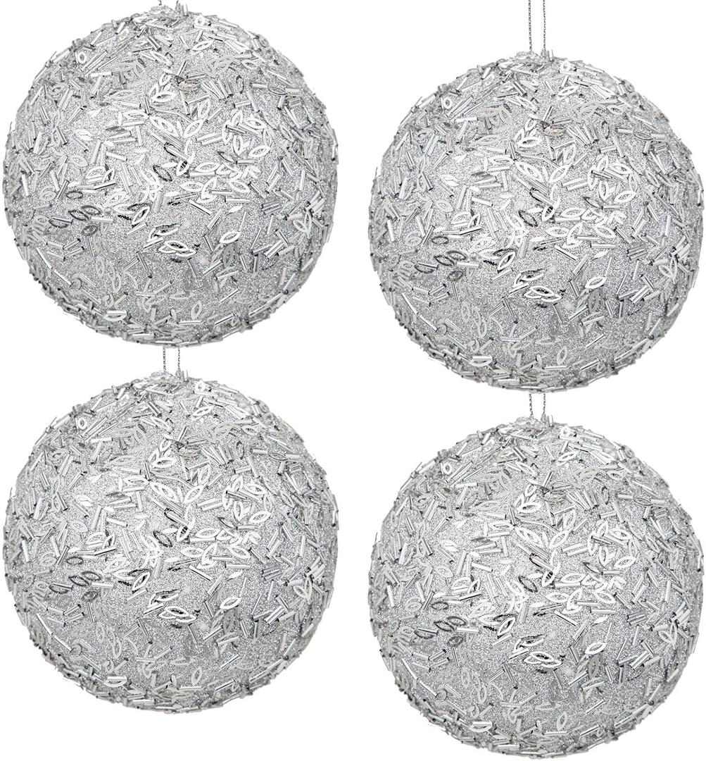 4 Pcs 4.7" Sequin Ornaments, Glitter Christmas Ball Ornaments, Sparkle Christmas Ornaments Christmas Ornaments Tree Decorations Silver Christmas Hanging Ball for Holiday Indoor Outdoor Decor