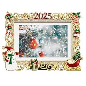 Xmas station Christmas Snowflake 4x6 Picture Frame Christmas Metal Display Photo Frames with Red Rhinestone High Definition Glass Front Gift Ideas Tabletop Home Decorative (2025 Snowman, Golden)