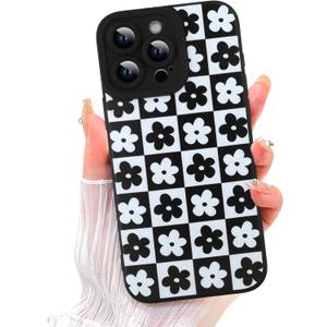 ZIYE for iPhone 15 Pro Case Cute Black Flower Phone Case with Camera Protection Soft TPU TPU Rubber Camera Protection Cover Floral Design Women Girls Cases for iPhone 15 Pro