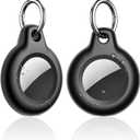 SUPFINE Waterproof Airtag Holder,2 Pack Air tag Keychain,Hard PC+TPU Full Body Protective Case with Loop Key Ring for Apple Tags,IPX8 Cover for Wallet,Luggage,Cat,Dog,Pets,for Item Finder(Black)