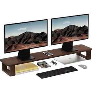 Ufine Dual Monitor Stand Riser 2 Heights Adjustable Wood Computer Monitor Stand Desktop Organizer, Large Monitor Stand for 2 Monitors, Laptop, TV, Printer