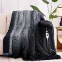 Heated Electric Blanket ThrowFaux Fur with Soft Thick Sherpa,Warm Winter Birthday Gifts for Women Grandma10 Heat Settings,5 Time Settings with Fast Heating, 50x60, Midnight Black
