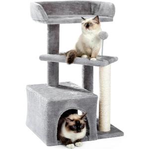 Made4Pets Cat Tree, Carpet Cat Tower Grey for Indoors Cats, Cute Wood Kitty Condo with Scratching Post and Pad, 29" Multi-Level Modern Activity Climbing Furniture for Small and Medium Cats